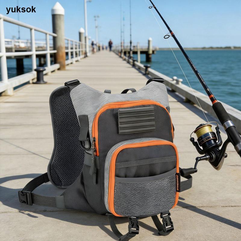 Yuksok Oxford Cloth Fly Fishing Bag กันน้ํา Chest Pack พร้อมกระเป๋าตาข่ายสําหรับผู้ชายตกปลาและความต้องการการเดินทาง