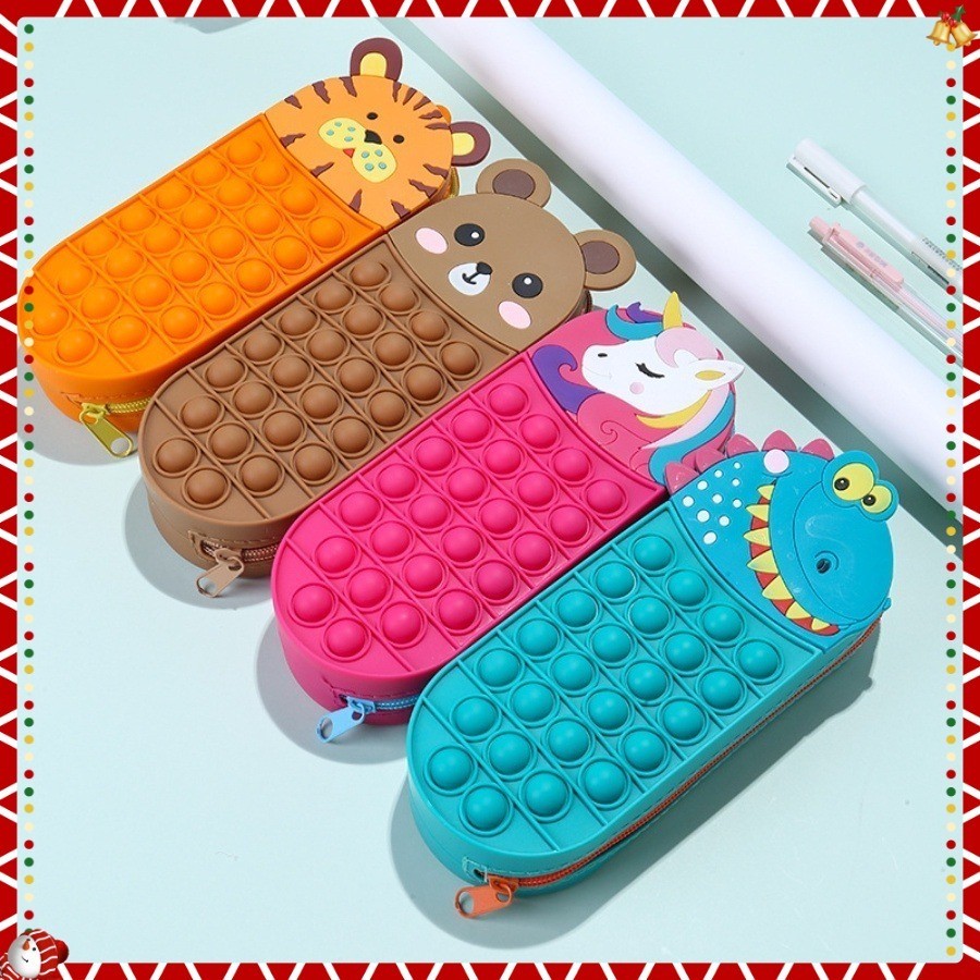 กล่องดินสอ 2 in 1 + กล่องดินสอ Pop It กล่องดินสอซิลิโคนยูนิคอร์นสําหรับเด็กกระเป๋าปากกาน่ารัก