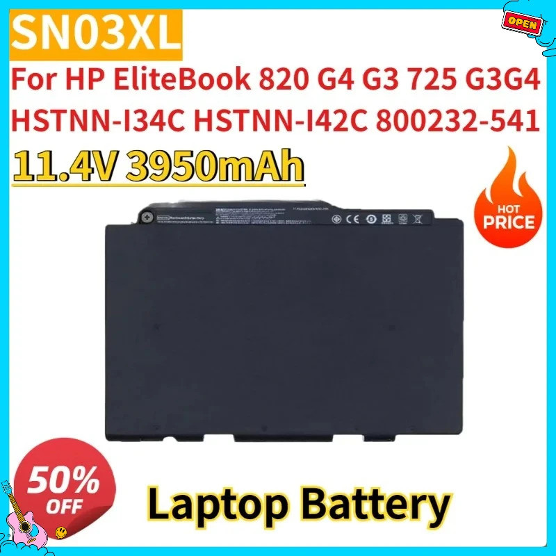 ใหม่ 11.4V 3950mAh SN03XL ST03XL แบตเตอรี่แล็ปท็อปสําหรับ HP EliteBook 820 G4 G3 725 G3G4 HSTNN-I34C