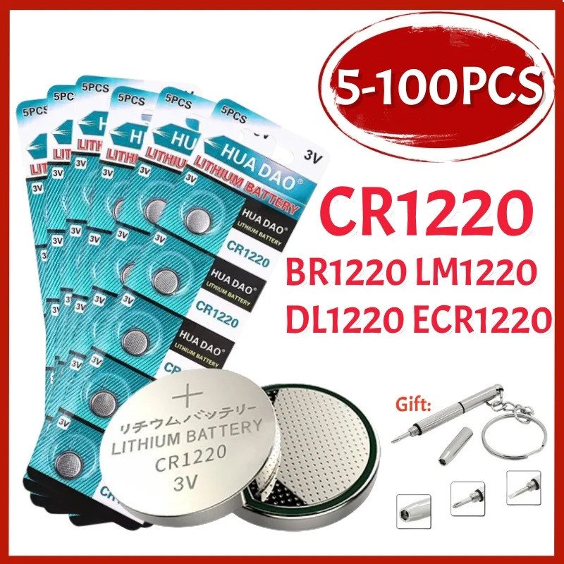 5-100PCS CR1220 3V แบตเตอรี่ลิเธียม BR1220 LM1220 DL1220 L04 5012LC เหรียญนาฬิกา CR 1220 แบตเตอรี่สํ