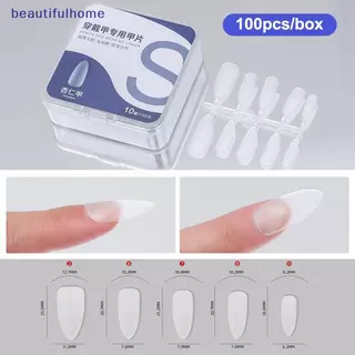 [ใหม่] 100 ชิ้น/กล่องปลอมโปร่งใสกดบนเล็บครอบคลุมเล็บปลอมเคล็ดลับสั้นรูปหยดน้ําเต็ม Stier สําหรับเล็บ [TH]