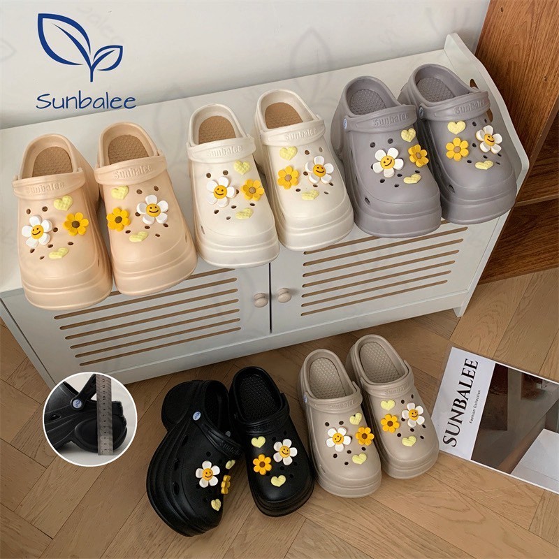 SUNBALEE 🍌 E228 รองเท้าหัวโต รองเท้าสีพื้น แฟชั่นเกาหลี รองเท้าแบบสวม EVA เสริมส้น น้ำหนักเบา แถมตัวติดเลือกได้
