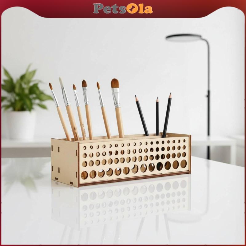 [PETSOLA] ชั้นวางแปรงไม้ที่ถอดออกได้ 67 ช่องที่ใส่พู่กันสําหรับ Art Studio วาดงานฝีมือ Workspace