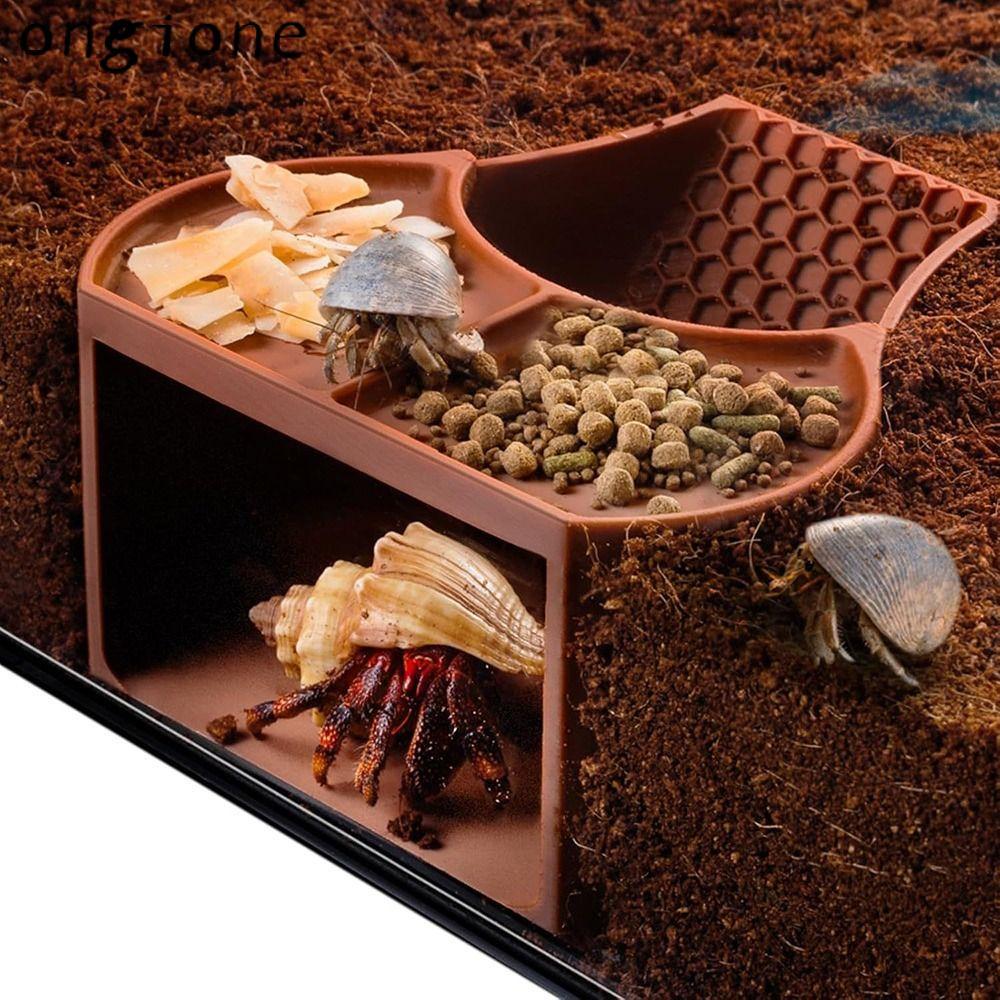 ONGIONE Hermit Crab Tunnel Shelter, Double Food Plate Textured Ramp Hermit Crab House, Climbing Ramp