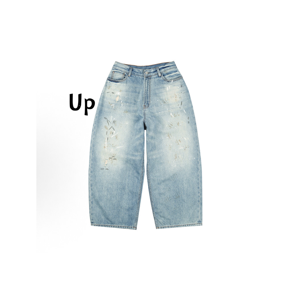 [สต๊อกพร้อมในประเทศ] การกอบกู้ American Heavy Industry ล้าง Graffiti Splash Ink Wide-Leg Je