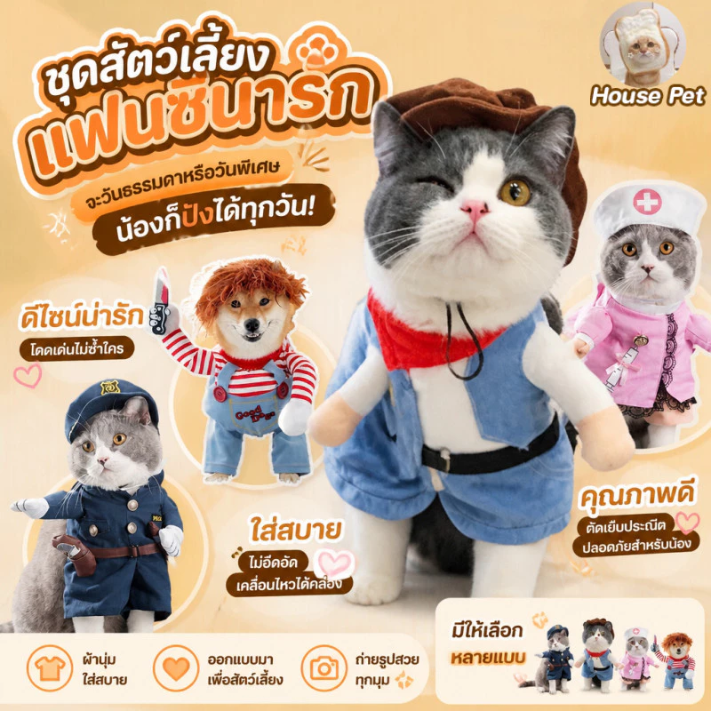 ชุดแมว เสื้อแมว ชุดแมว คอสเพลย์ เสื้อสุนัข ชุดหมาแมว เครื่องแต่งกายสุนัขแมวตลก TikTok