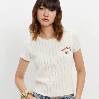 [Pomelo] เสื้อถักปักลาย / Embroidered Knit Top