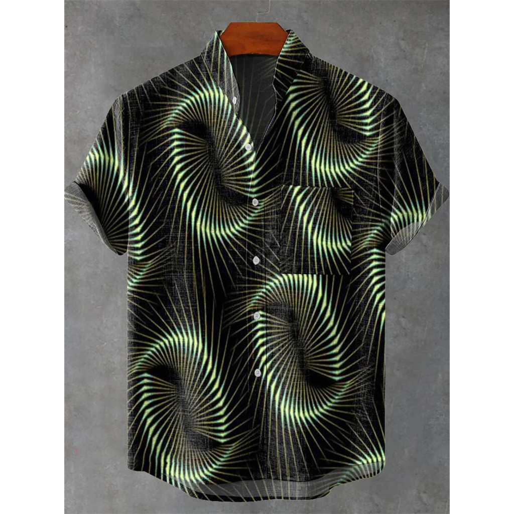 เสื้อเชิ้ตแขนสั้นลายพิมพ์สำหรับผู้ชาย ปักกระดุม แบบฮาวาย สวมใส่ง่ายในวันหยุดหรือโอกาสลำลอง - รูปที่ 3