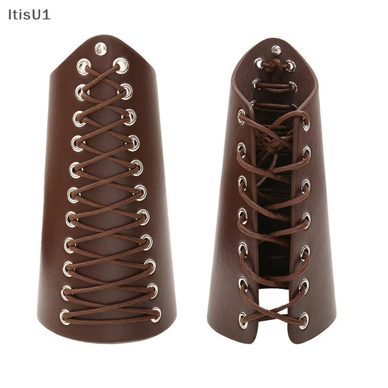 [FSP] 1 PC คอสเพลย์ Props หนังเทียมกว้าง Bracer Lace Up Arm Armor Cuff String Steampunk Vintage ยุคก