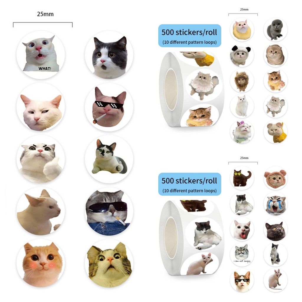 3 สไตล์แมวสติกเกอร์ม้วน - 500 ชิ้นน่ารัก Feline Decals สําหรับวารสาร, กระเป๋าเดินทาง & DIY Decor