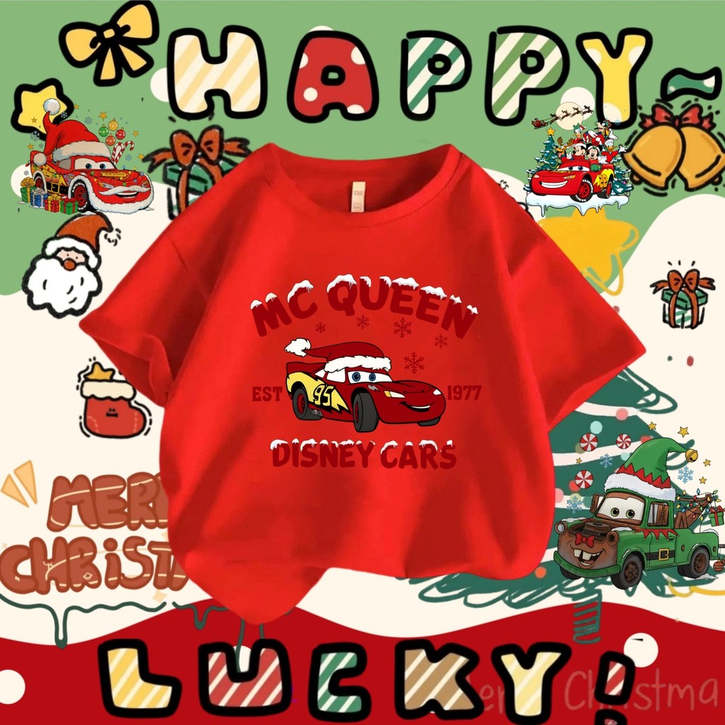 เสื้อยืดรถคริสต์มาส ชุดคู่ Lightning McQueen และ Mater ธีมคริสต์มาส McQueen 100-5XL 05