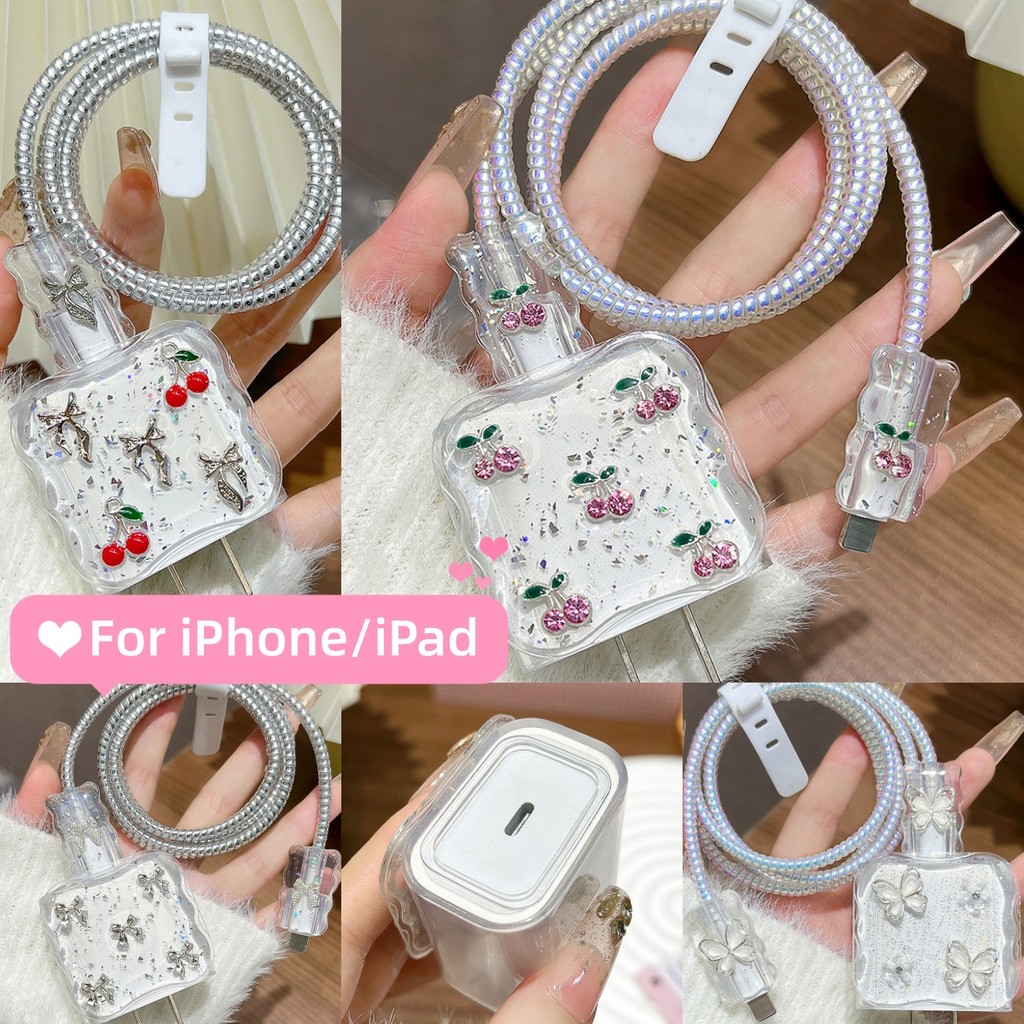 ชุดถนอมสายชาร์สำหรับไอโฟน20W/18W/30W Cable Bite เคสหัวชาร์จ/สายชาร์จ for iphone 18W ลายการ์ตูนน่ารัก ตัวถนอมสายชาร์จ