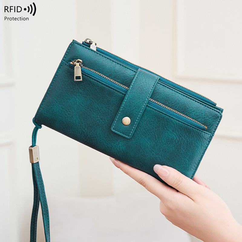 สไตล์ใหม่ RFID Anti-Magnetic สุภาพสตรีกระเป๋าสตางค์ Multi-Card Slot Tri-Fold ยาวกระเป๋าสตางค์ยุโรปอเ