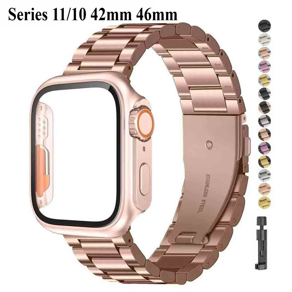 เปลี่ยนเคสอัลตร้า + สายสแตนเลสโลหะสําหรับ แอปเปิล ดู 46/42/40/41/44/45มม ฉันดู 11 10 9 8 7 6 5 4