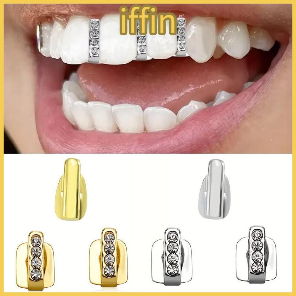 IFFIN 3 ชิ้น Hip Hop ฟัน Grillz, Rhinestone Hollow Grillz, Shiny Zircon ฟันหมวกผู้หญิงผู้ชาย