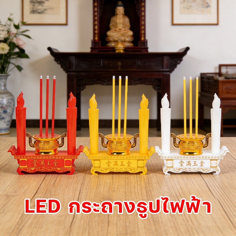 กระถางธูปไฟฟ้า LED การจำลอง เชิงเทียนอิเล็กทรอนิกส์ นมัสการพระสงฆ์ ไม่มีฝุ่นควัน COD