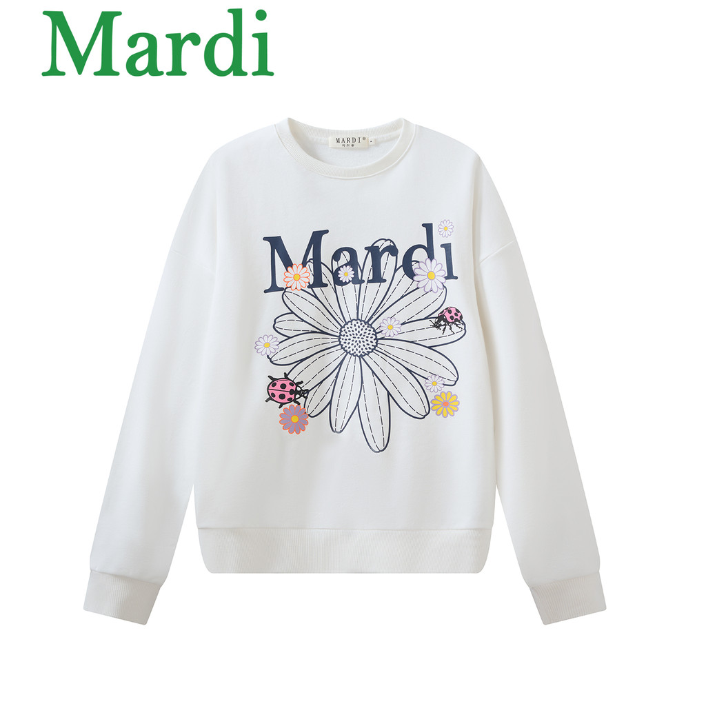 MARNI เสื้อสวมหัวคอกลมพิมพ์ลายเดซี่สําหรับผู้ชายและผู้หญิงใหม่ลําลองหลวมและอเนกประสงค์เสื้อแขนยาว