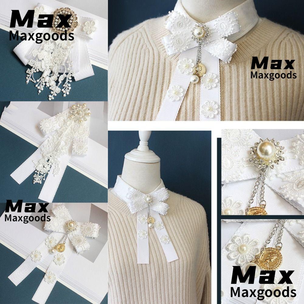 MAXG Bow Ties,ลูกไม้สีขาว Pearl Bowknot เข็มกลัด, Luxulry คอตกแต่ง DIY เครื่องประดับอุปกรณ์เสริม Pearls คอดอกไม้สาว