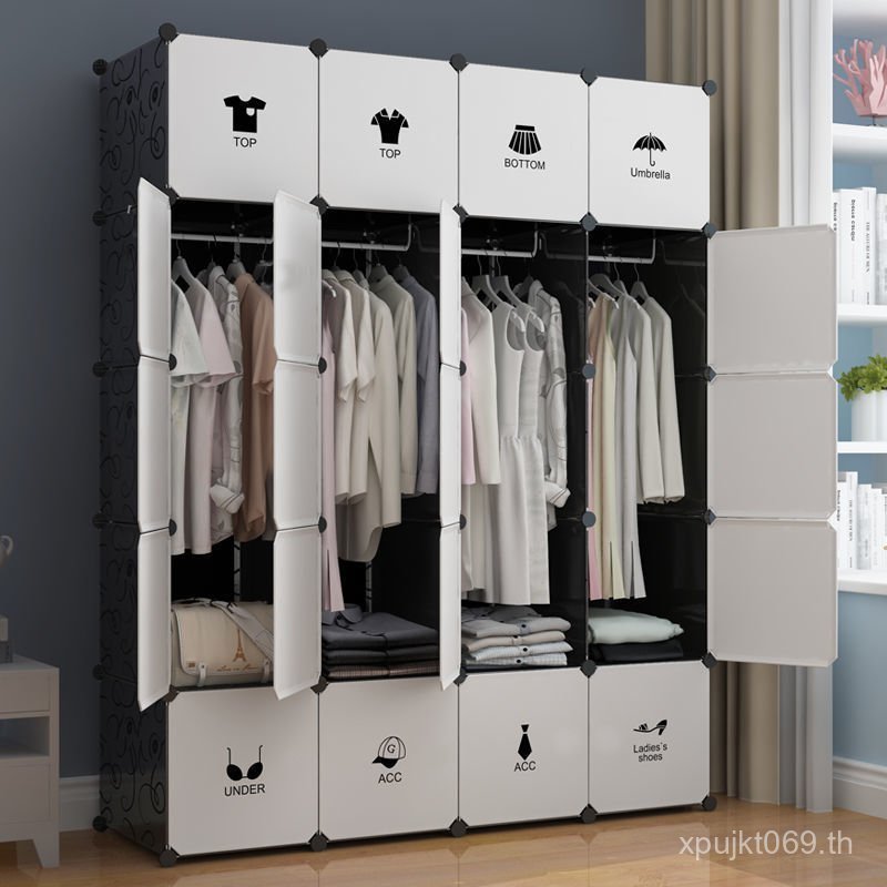 ตู้เรียบง่ายเสริมเฟอร์นิเจอร์คู่ผู้ใหญ่ผ้าเก็บครัวเรือนแขวนตู้เสื้อผ้าประกอบไม้เนื้อแข็งตัวหนาตู้เสื