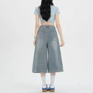 Laterme S-6XL กางเกงยีนส์ขา7ส่วนเอวสูง ปักลายน่ารัก