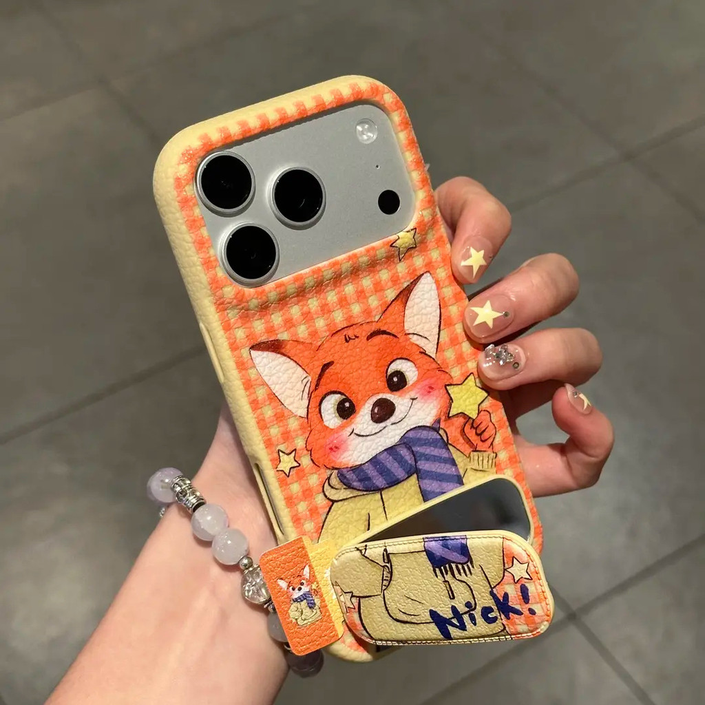 Zootopia Judy Nick Glitterเคสโทรศัพท์TPUพร้อมขาตั้งกระจกและหน้าต่างหน้าจอขนาดเล็กสําหรับiPhone 17 16 15 14 13 12 11 Pro Maxกันกระแทกกันฝุ่นรอยขีดข่วนปกการ์ตูนน่ารัก ราคา ถูกที่สุด ดีลบีเคเค