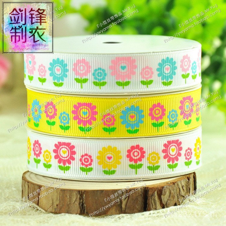 ริบบิ้นทําด้วยมือขายส่งดอกทานตะวัน Yiwu การ์ตูนริบบิ้นพิมพ์ Ribbed อุปกรณ์เสริมผมบรรจุภัณฑ์ Baking Y