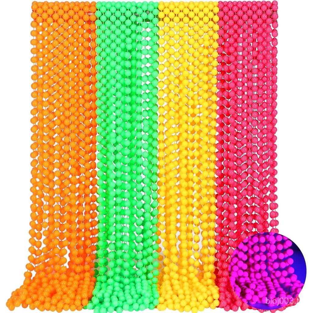 Ecally 48 ชิ้น Glow in the Dark UV Neon ลูกปัดสร้อยคอ Glow Party Supplies 80 S UV Black Light Neon อ