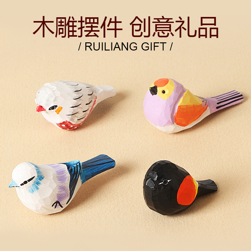 ไม้แกะสลักเครื่องประดับนกสร้างสรรค์ที่ทําด้วยมือสํานักงานตําแหน่งการทํางานสก์ท็อปตกแต่งของขวัญบีบอัด