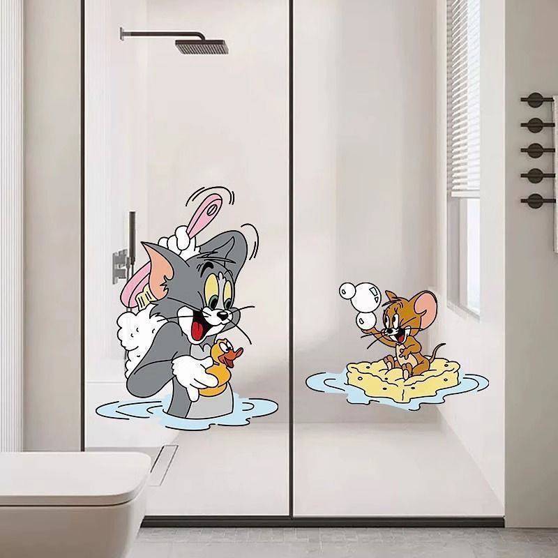 Cat and Mouse Creative Cartoon Stickers Wallpaper Wall Stickers Children's Waterproof Room Bedroom G