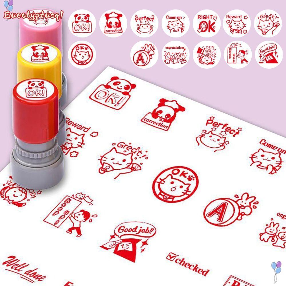 EUCALYPTUSQ1 Emoticons Seal, Scrapbooking Seal DIY ครู Encourage แสตมป์, ทนทานสรรเสริญ Emotics ครูอุปกรณ์สรรเสริญแสตมป์