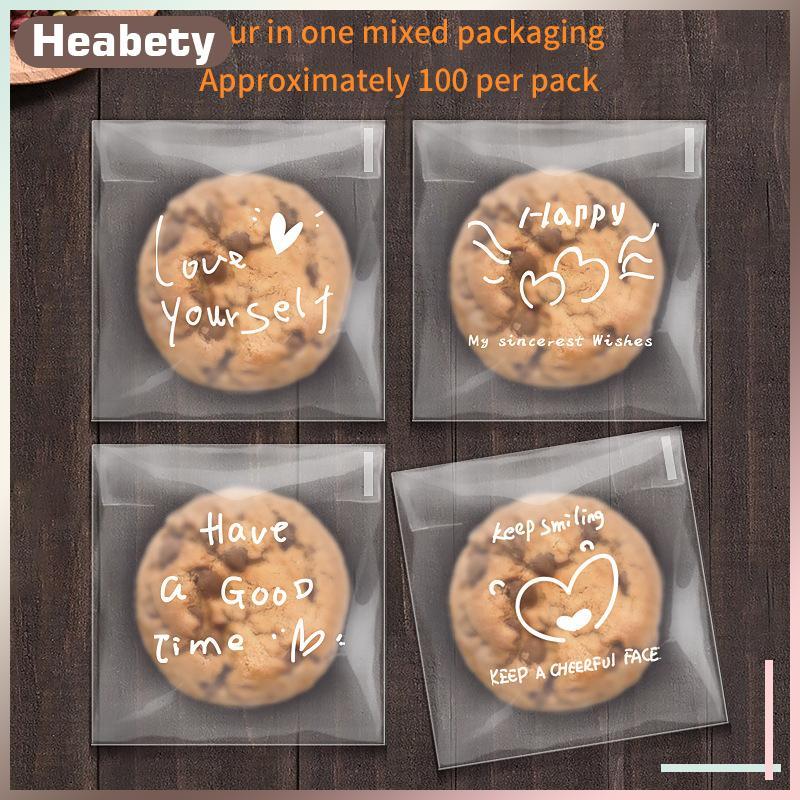 [ Heabety] 100 ชิ้นถุงใสมีความสุขตัวเองกาวลูกอมคุกกี้เบเกอรี่กระเป๋ากาวตนเองของขวัญส่วนบุคคล Pastry บิสกิต Paaging กระเป๋า [COD]