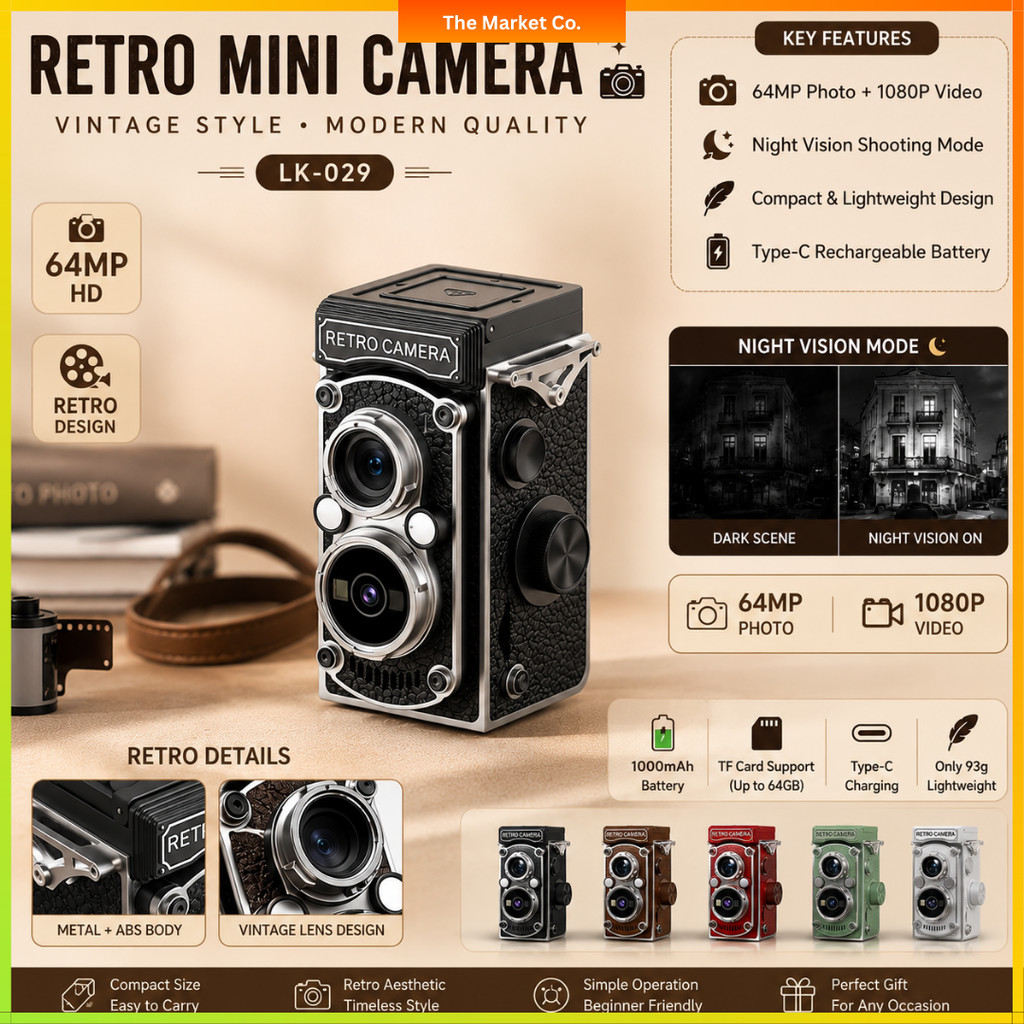 MY64MP LK-019 Retro Mini Digital Camera Autofocus 1080P FHD Portable Vlogging