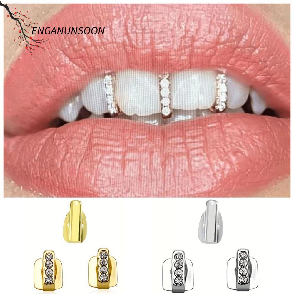 ENGANUNSOON 3 ชิ้น Grillz, Rhinestone Hollow Hip Hop ฟัน Grillz, Shiny Zircon ฟันหมวกผู้หญิงผู้ชาย