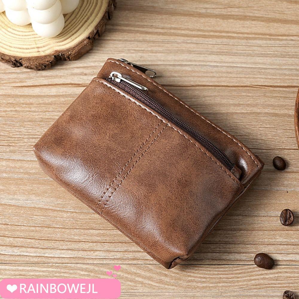 กระเป๋าใส่เหรียญ RAINBOWEJL, Zipper Vintage Zero Wallet, ที่ใส่บัตรสีทึบหนัง PU