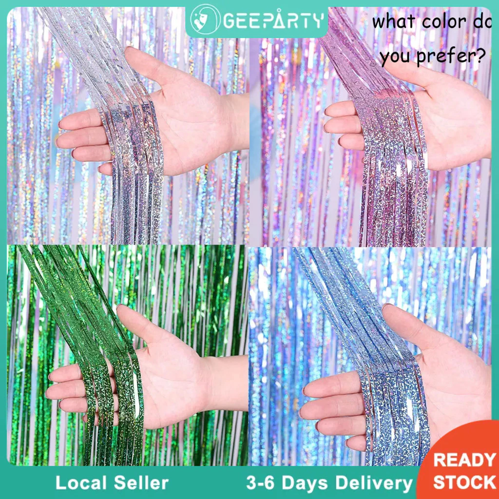 GeeParty ผ้าม่านฟอยล์เลเซอร์ แบบเส้น สำหรับตกแต่งฉากถ่ายรูปปาร์ตี้ วันเกิด งานเลี้ยง สนุกสนาน สวยงาม ทันสมัย