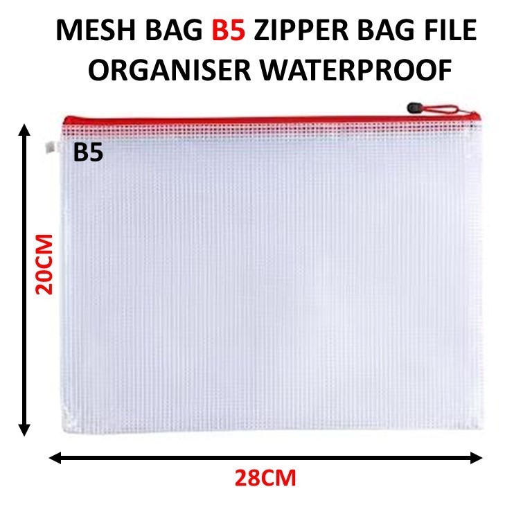 SAIZ B5 MESH ZIPPER FILE ZIPPER BAG ZIP BAG WATERPROOF TRANSPARENT PORTABLE BAG 拉链袋 (1PCS) (20CM x 2