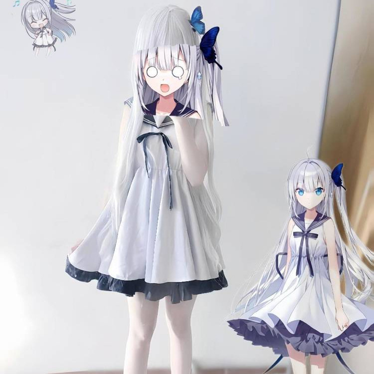 Ginka Four Palace ดอกไม้เงิน cos Navy Collar Preppy แขนกุดชุด House กระโปรงคอสเพลย์เครื่องแต่งกายหญิ