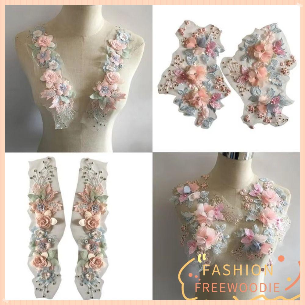 FREEWOODIE Tulle Applique,ลูกไม้ดอกไม้เลียนแบบPatch,ทนทานDIYเสื้อผ้าAppliqueอุปกรณ์เสริมเย็บตกแต่งTrim