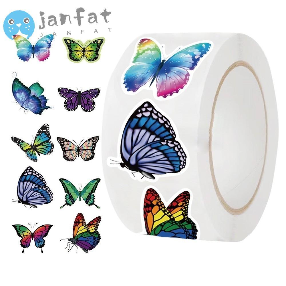 JANFAT 500 ชิ้น/ม้วนกีตาร์สติกเกอร์, DIY กันน้ําผีเสื้อสติกเกอร์, DIY โน้ตบุ๊คจักรยานโทรศัพท์กระเป๋าเดินทางรถผีเสื้อที่มีสีสันตกแต่งสติกเกอร์สําหรับถ้วยน้ําคอมพิวเตอร์