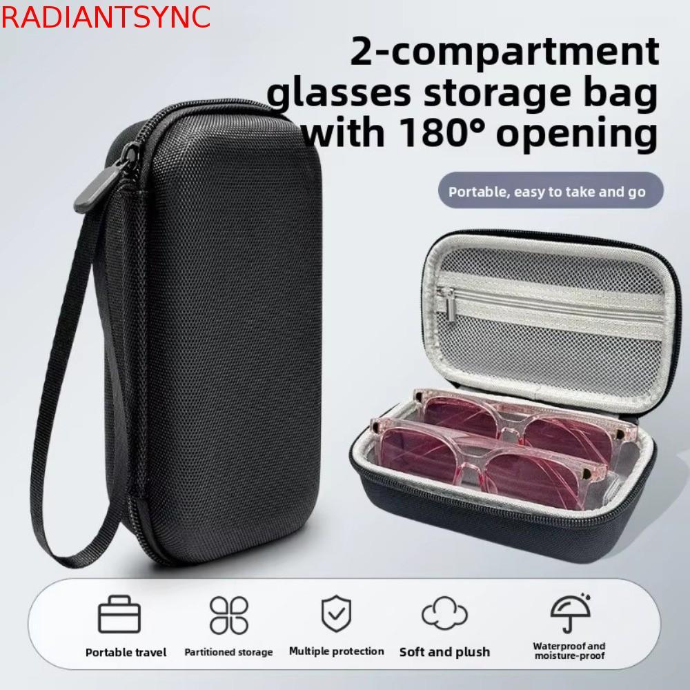 RADIANTSYNC กล่องแว่นกันแดด EVA, กล่องเก็บแว่นตา 2-Grid ความจุขนาดใหญ่, กล่องเก็บแว่นกันแดดเปลือกแข็งกันฝุ่น EVA น้ําหนักเบา