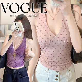 Vogue🌟พร้อมส่ง🌟 เสื้อคล้อคอลายจุด ผ้าตาข่ายยืดตามตัว สีสันสดใสดีไซน์ย้อนยุคเก๋ๆ (FY5156)