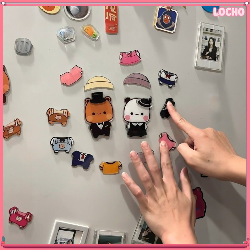 LOCHO 18 ชิ้น/Bubu Dudu Dress-Up สติกเกอร์แม่เหล็กติดตู้เย็น Kawaii ลายแพนด้า Yier ตกแต่งบ้าน Yibubu
