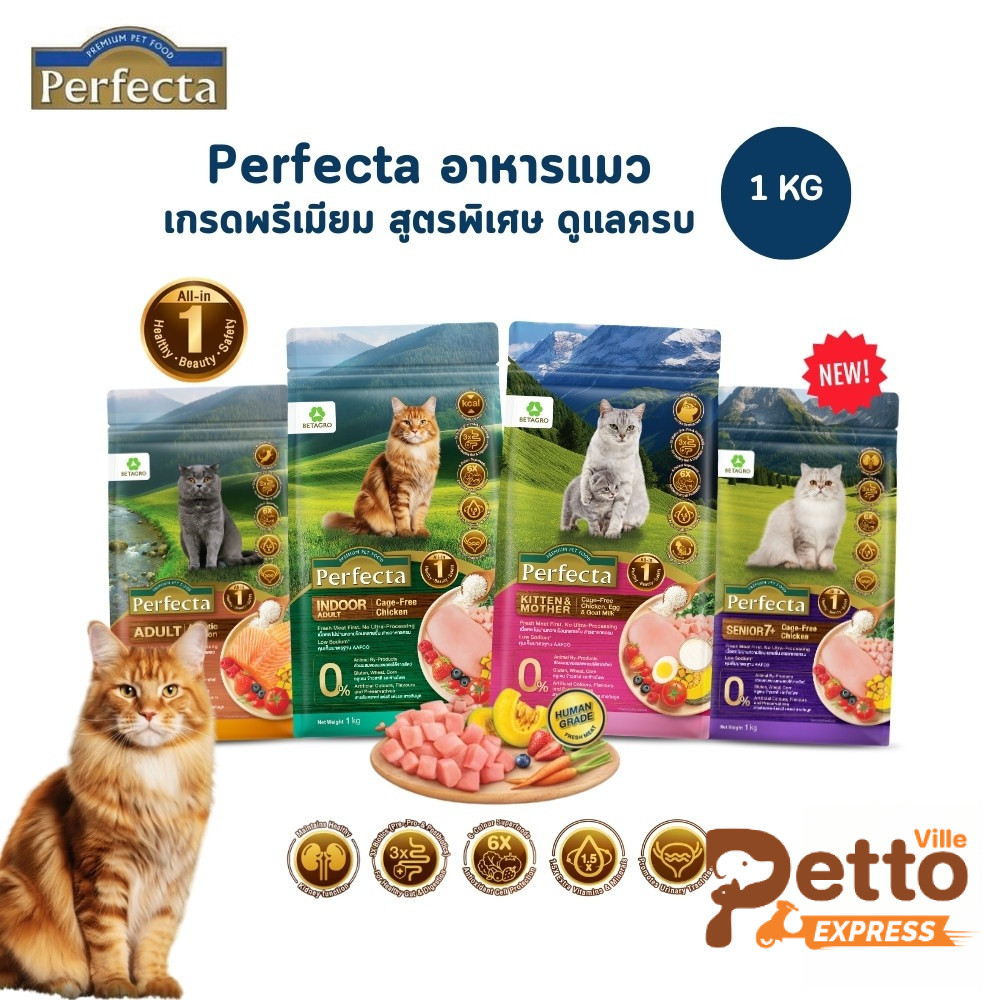 Perfecta เพอร์เฟคต้า อาหารเม็ดแมว เกรดพรีเมี่ยม สูตรพิเศษ ดูแลครบ ขนาด 1-1.2 กิโลกรัม