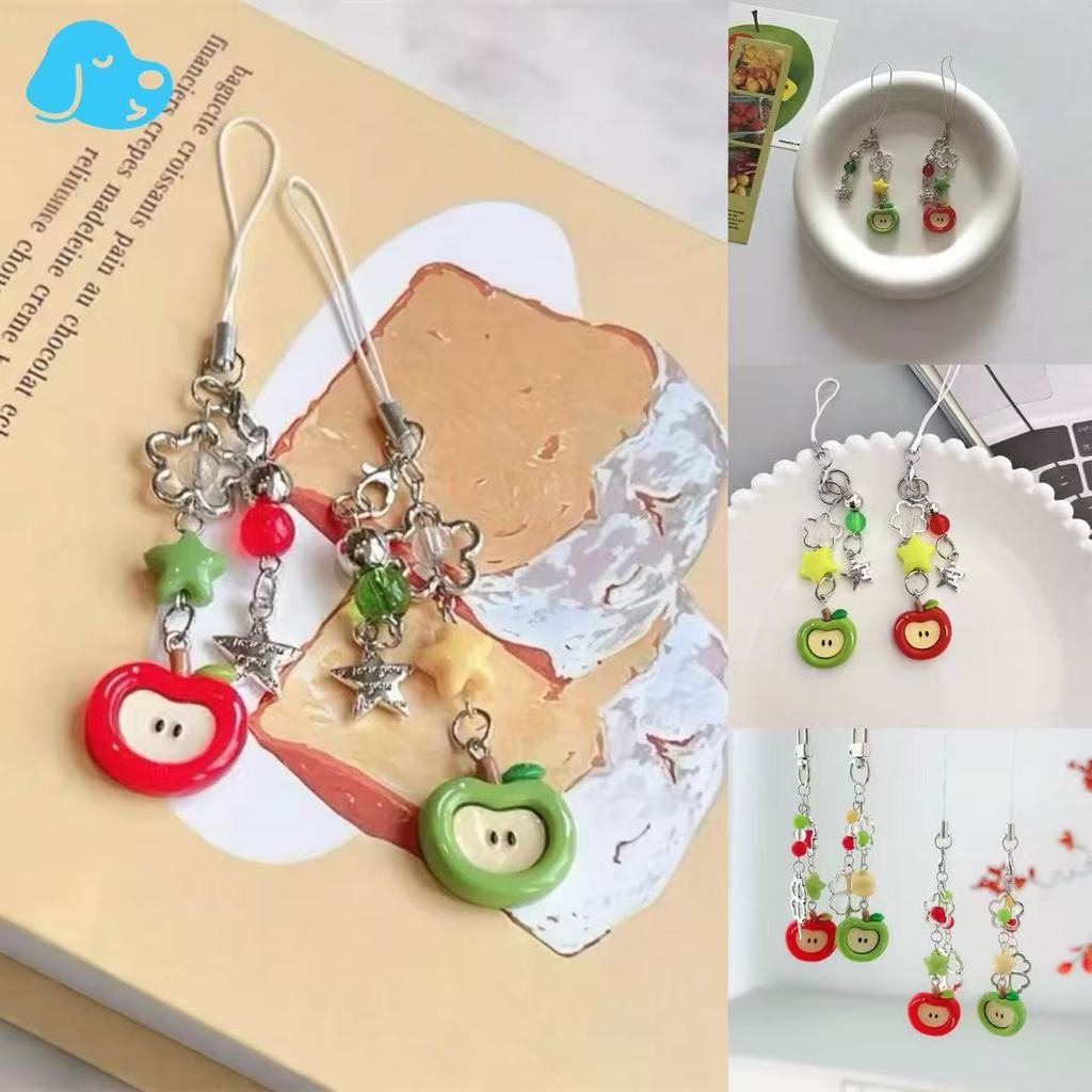 สายห้อยโทรศัพท์ Apple จี้พวงกุญแจ Phone Charm สายคล้องโทรศัพท์รูปแอปเปิ้ลพร้อมลูกปัด สายคล้องมือถือ