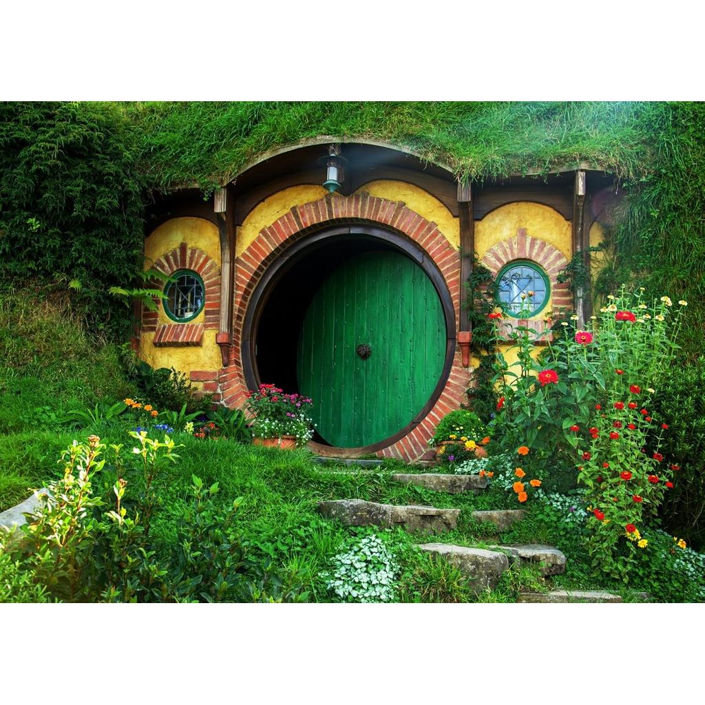 7x5ft ผ้า Hobbiton ถ้ําฉากหลัง Matamata ชนบทสวนสีเขียว Living Cabin Cave พื้นหลังสําหรับ Hobbit Them