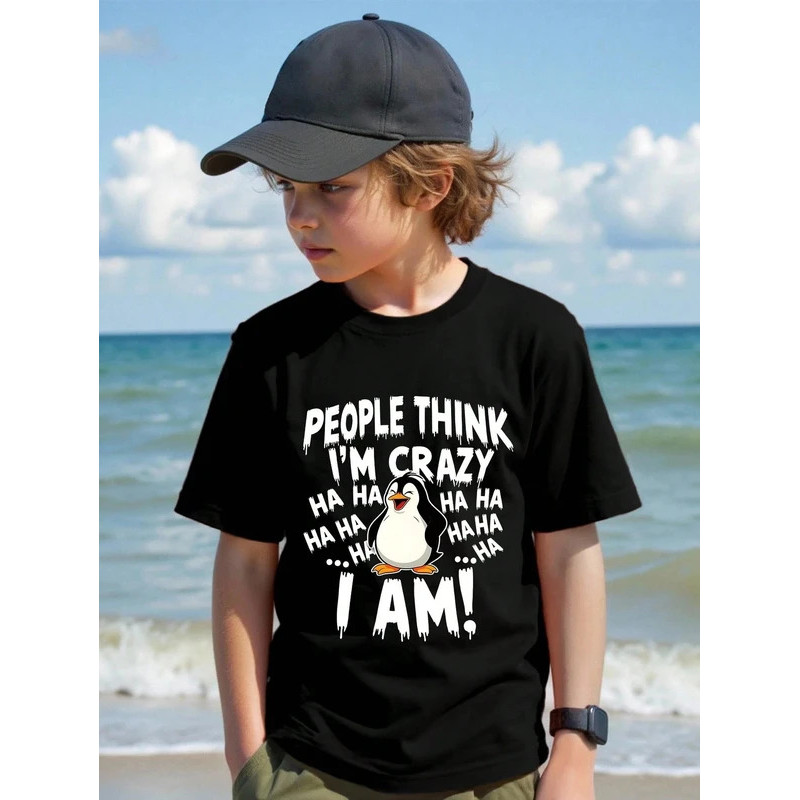 2026Penguin การ์ตูนกราฟิกพิมพ์เด็กเสื้อยืดเด็ก Tee เสื้อรอบคอท่องชายหาดเด็กผู้หญิง Tshirt ฤดูร้อนแขน