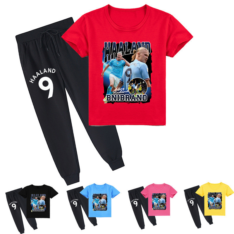 ชุดเสื้อยืดและกางเกงขายาวสำหรับเด็ก แบบแขนสั้น Haaland K618COD