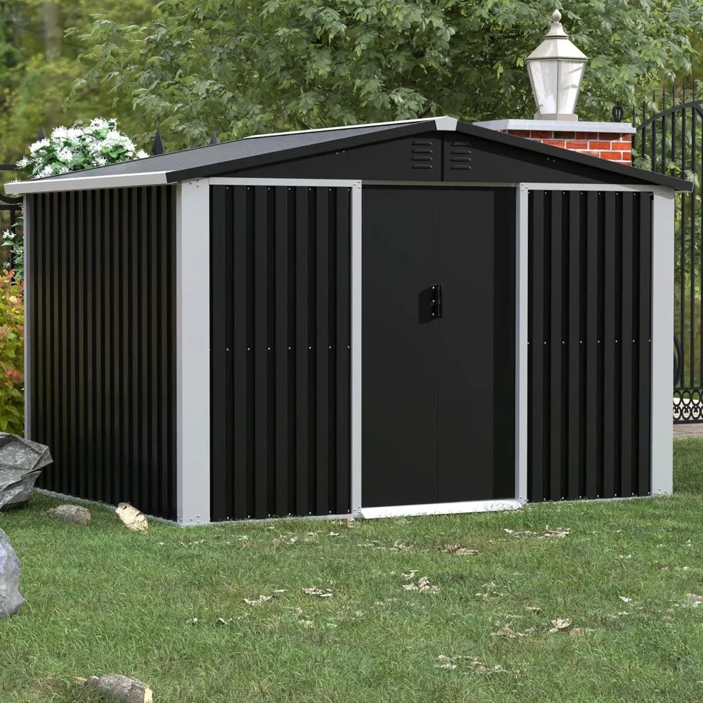 Metal Outdoor Storage Shed 8.5ft X 6.5ft, เครื่องมือยูทิลิตี้เหล็ก Shed Storage House พร้อมประตูบานเ