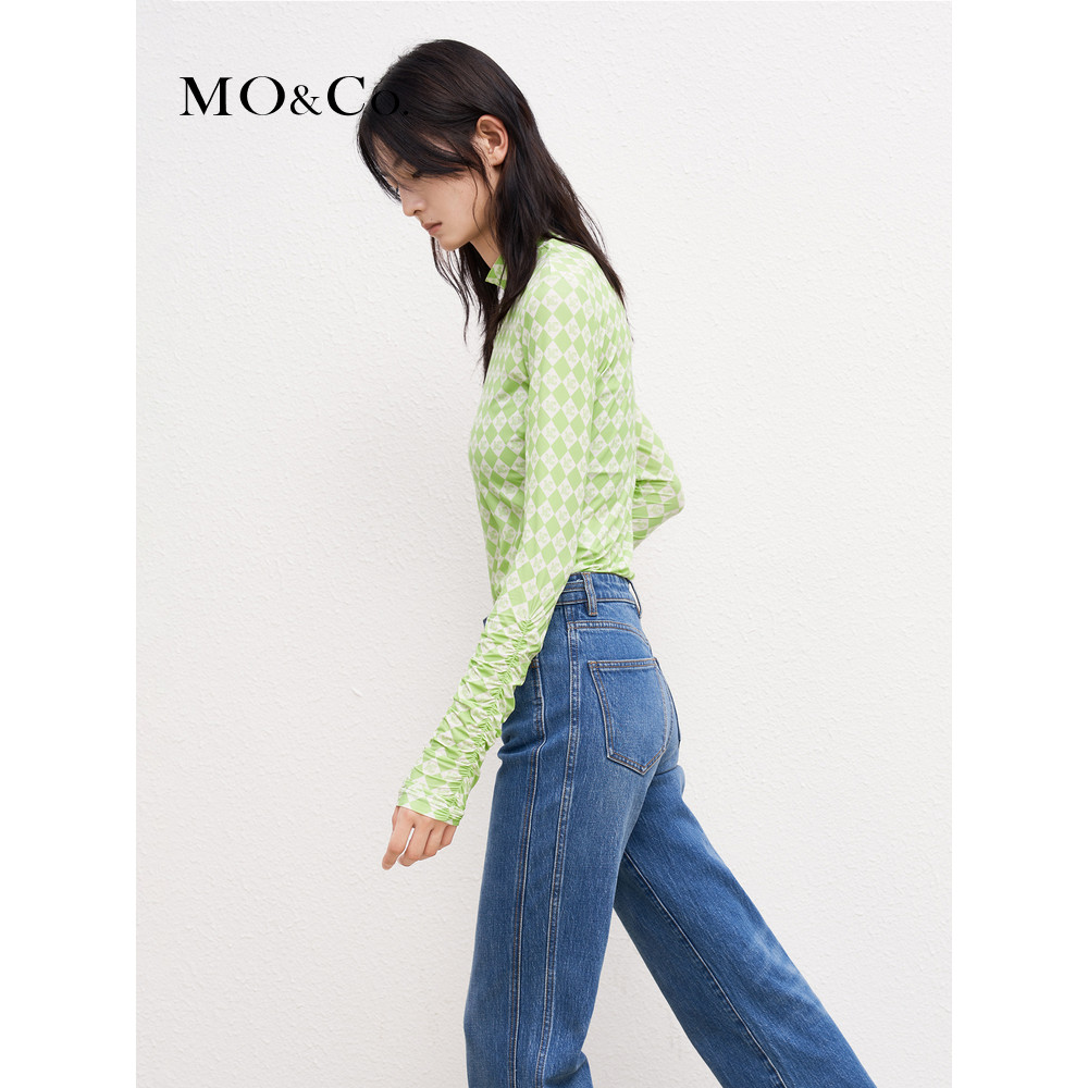 MOCO Winter สินค้าใหม่ MC Diamond Check High Neck Skin Jacket Top MBB4TOP007