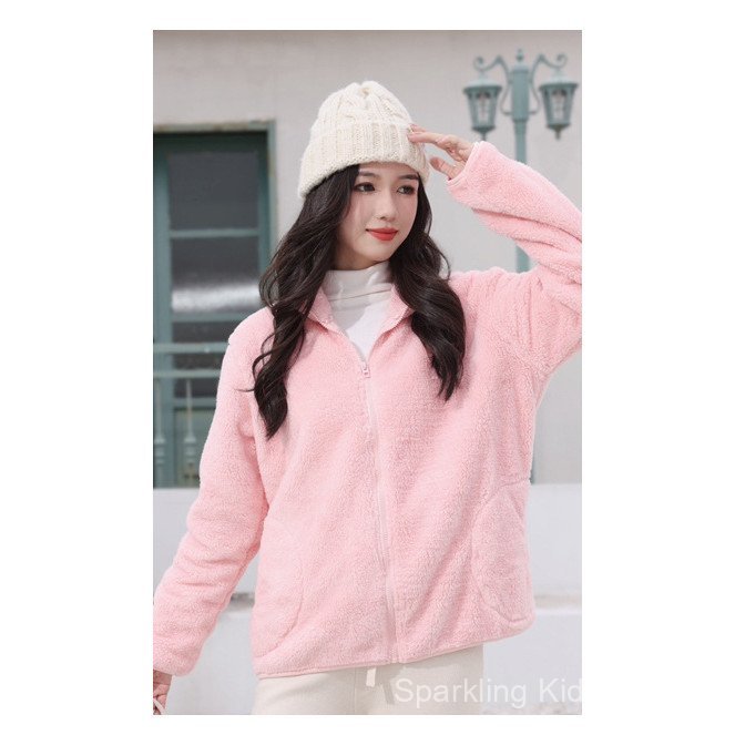 สาวฤดูใบไม้ร่วงฤดูหนาวแจ็คเก็ตขนแกะซับสาวขนแกะปะการังด้านบนพ่อแม่และลูกสวมใส่ - รูปที่ 5